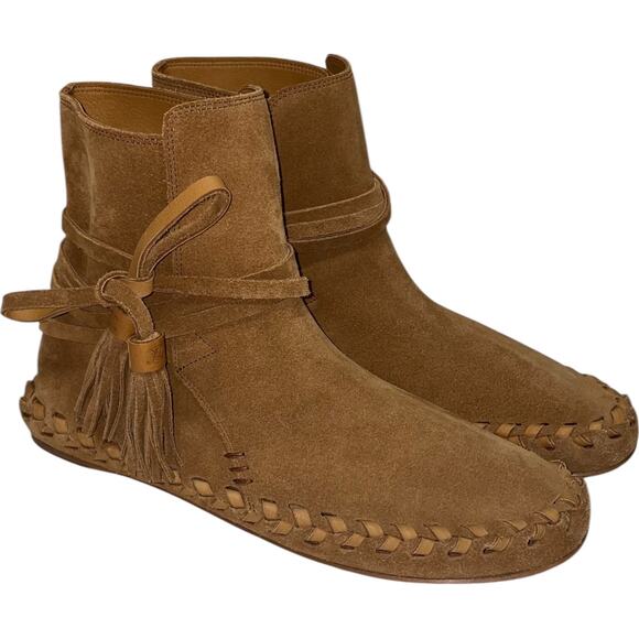 NEW CELINE Marlou Brown Suede Moccasin Ankle Boots      Size: 39.5/ US 9.5 - Picture 1 of 11